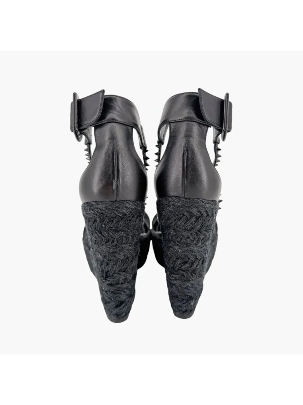 Christian Louboutin Chocazeppa Espadrille Wedge Sandals Black Size 39 US 9 Spike